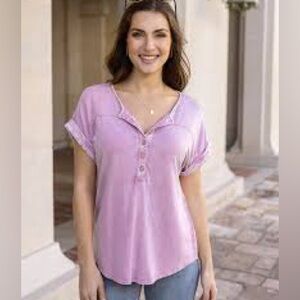 Grace & Lace Henley in washed violet
